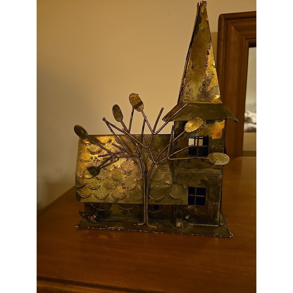 Vintage Mid-Century Modern (MCM) brutalist metal sculpture music box